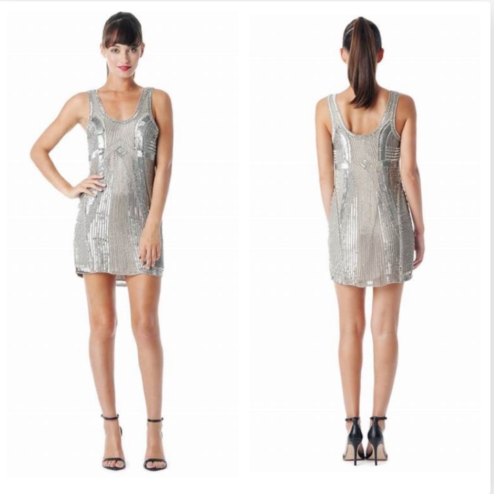 EUC Parker Comoros sleeveless beaded pattern dress size M